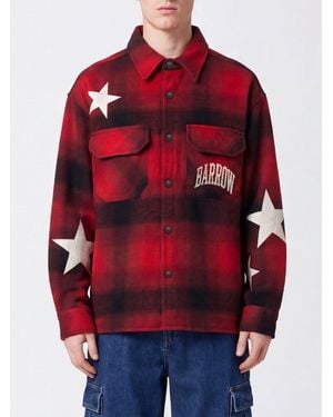 Barrow Check Wool Flannel Shirt Jacket With Logo Print - Red