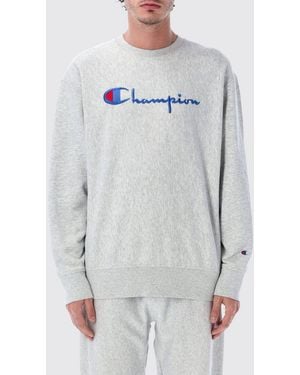 Champion Crewneck Cotton Sweatshirt With Contrast Logo And Dropped Shoulders - Grey