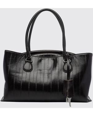 OSOI Shell Brot Schultertasche Aus Lackleder Mit Schloss Und Abnehmbarem Riemen - Schwarz