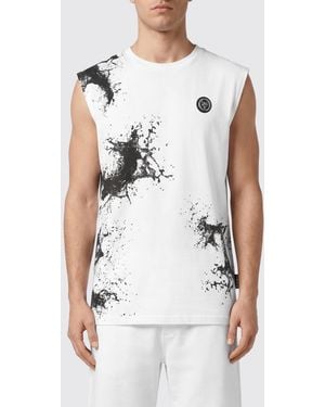 Philipp Plein Camiseta Sin Mangas De Algodón Con Estampado Abstracto Y Logo - Blanco