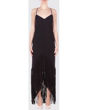 PINKO Jersey Slip Dress With Fringes - Black