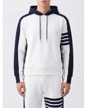 Thom Browne Cotton Hoodie With Iconic 4-Bar Stripes On The Sleeve - Blue