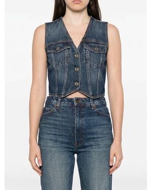 Liu Jo Elodie X Cropped Denim Top With Off-The-Shoulder V-Neck - Blue
