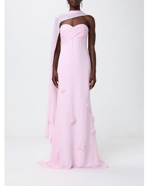 Self-Portrait Long Chiffon Dress With Applied Flowers - Pink