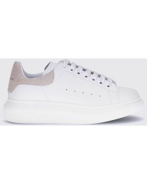 McQueen Oversize Leather Sneakers With Contrasting Suede Insert And Chunky Sole - White