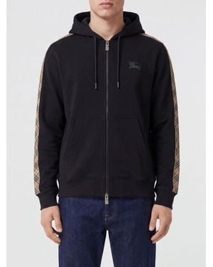 Burberry Cotton Zip Hoodie With Tone-On-Tone Ekd Logo - Blue