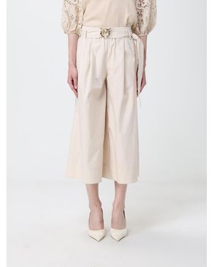 Pinko Love Birds Cropped Cotton Pants - Natural