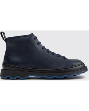Camper Brutus+ Nubuck Lace-Up Boots With Side Zip - Blue