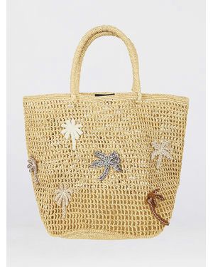 Alanui Where The Waves Begins Embroidered Raffia Tote Bag - Natural
