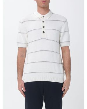 Eleventy Striped Cotton And Silk Knit Polo Shirt - White