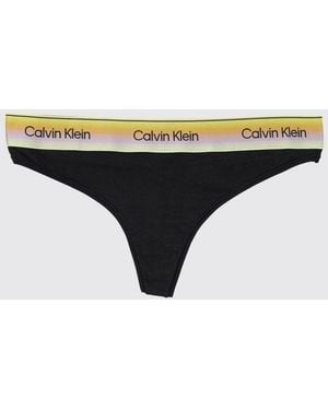 Calvin Klein Stretch Cotton And Modal Thong With Jacquard Logo Waistband - Black