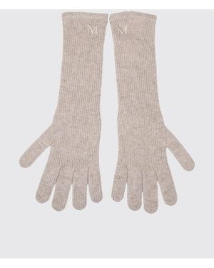 Max Mara Jock Gerippte Handschuhe Aus 100% Kaschmir Mit Gesticktem Logo - Weiß