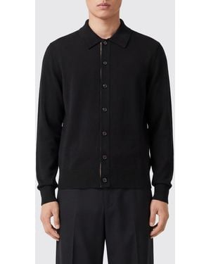 Burberry Pure Wool Cardigan With Polo Collar And Button Closure - Black