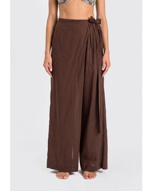 Twinset Wide Leg Cotton Pants - Brown