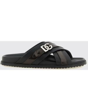 Dolce & Gabbana Dolce &Amp Gabbana Kalbsleder-Slides Mit Dg-Monogrammplakette - Schwarz