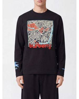 Burberry T-Shirt À Manches Longues En Coton Avec Imprimé Logo Graphique - Noir