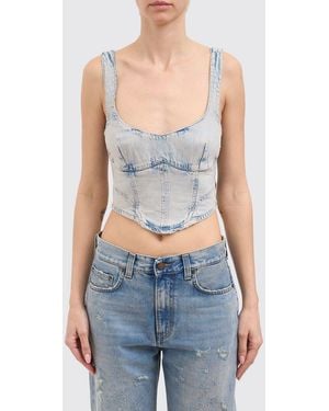 Haikure Cotton Denim Bustier Top - Blue
