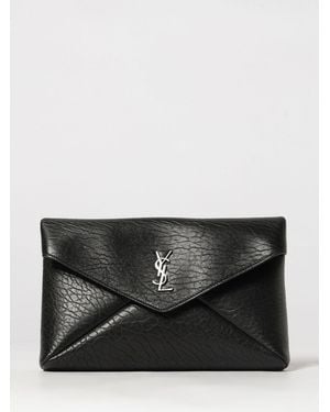 Saint Laurent Envelope Dokumentenhalter Aus Lammleder Mit Ysl-Monogramm - Schwarz