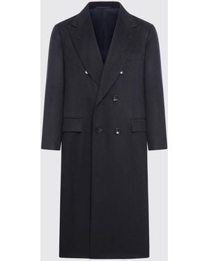 Kiton Double-Breasted Cashmere Coat - Blue