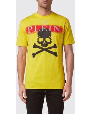 Philipp Plein Crew-Neck Cotton T-Shirt With Contrasting Logo Print - Yellow
