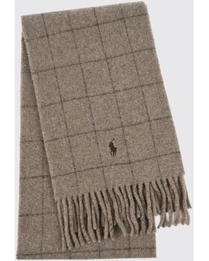 Polo Ralph Lauren Check Wool Blend Scarf With Embroidered Logo And Fringed Hem - Brown