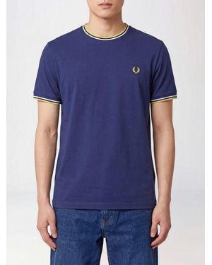 Fred Perry Slim Fit Cotton T-Shirt With Contrast Trims And Embroidered Logo - Blue