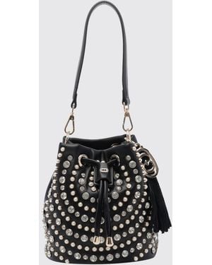 La Carrie Polyurethane Mini Bucket Bag With Rhinestone Embroidery - White