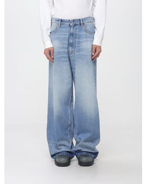 MM6 by Maison Margiela Wide Leg Cotton Denim Jeans With Numeric Back Logo - Blue