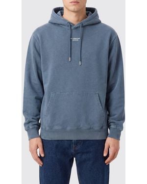 Drole de Monsieur Embroidered Logo Cotton Hoodie With Kangaroo Pocket - Blue
