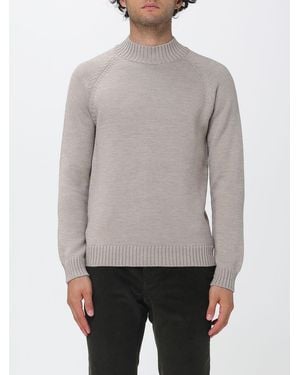 Zanone 100% Merino Wool Mock Neck Sweater With Ribbed Trims - Gray