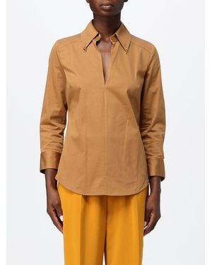 Elisabetta Franchi Slim Fit Stretch Cotton Shirt With Deep V-Neck - Natural