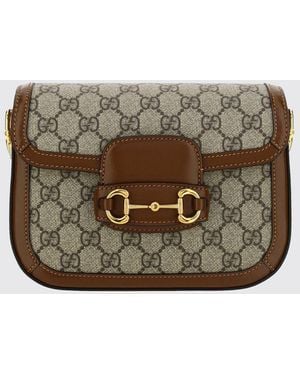 Gucci Horsebit 1955 Gg Supreme Canvas And Leather Bag - Grey