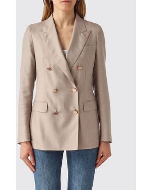 Tagliatore Double Breasted Wool Silk And Linen Blazer - Natural