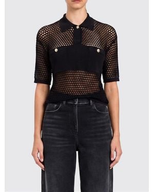 Twinset Mesh Viscose Polo Shirt - Black