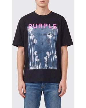 Purple Graphic Print Cotton T-Shirt With A Crew Neck And Dropped Shoulders - Blue