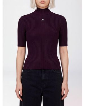 Courreges CourrÈ Ges Slim Fit Short-Sleeved Viscose Mock Neck Top With Logo - Purple