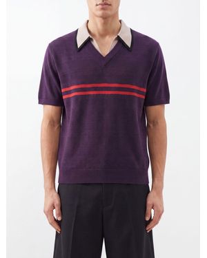 Dries Van Noten Polo De Punto De Algodón A Rayas Con Corte Slim - Morado