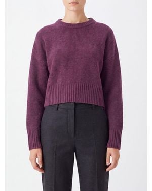 Kujten 100% Cashmere Crewneck Jumper With Dropped Shoulders - Purple