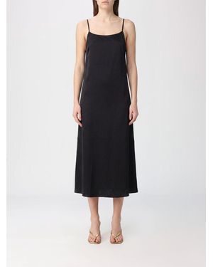 Uma Wang Cupro Midi Slip Dress With Square Neckline And Thin Straps - Black
