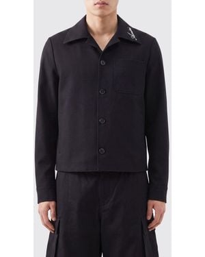 Amiri Cotton Shirt Jacket With Cuban Collar And Embroidered Logo - Blue