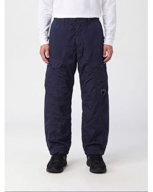 C.P. Company Wide-Leg Nylon Cargo Trousers With Side Pockets And Logo - Blue