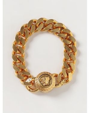 Versace Tone Metal Bracelet With Embossed Medusa Detail - Metallic