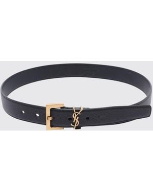 Saint Laurent Calfskin Leather Belt With Ysl Monogram - Black