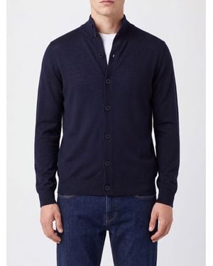 Ballantyne Woll-Cardigan Von Mit Stehkragen Und Knopfverschluss - Blau
