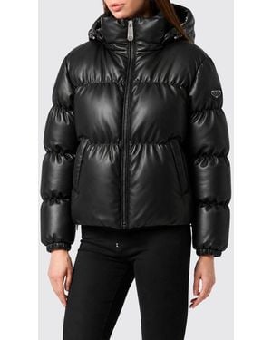 Philipp Plein Short Quilted Synthetic Leather Puffer Jacket With Hood - Black