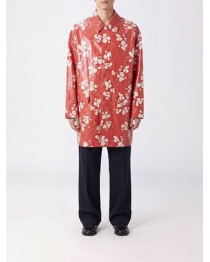 Dries Van Noten Abstract Print Waxed Cotton Shirt Jacket With Flap Pockets - Red