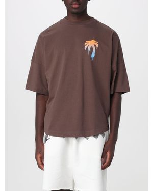 Palm Angels Cotton Crewneck T-Shirt With Logo - Brown