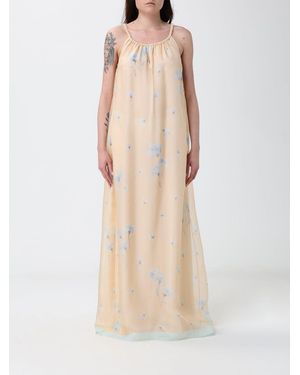 Emporio Armani Long Silk Dress With Floral Print - Natural