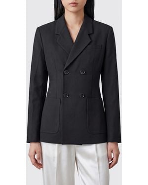 Ami Paris Double-Breasted Linen Blend Blazer - Black