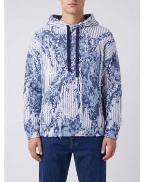 Laneus Distressed-Effect Abstract-Print Knit Hoodie - Blue